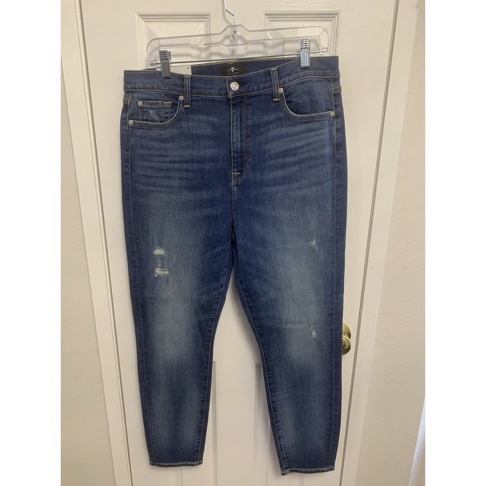 NWT 7 For All Mankind Women's High Waist Ankle Skinny Jeans Blue 32 x 26